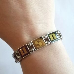USA Patriotic Stretchy bracelet flag silver tone red white and blue y2k